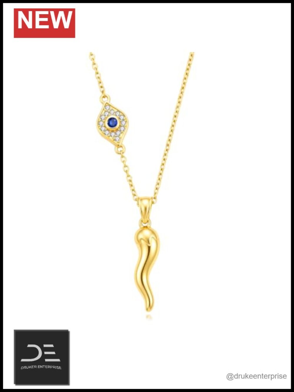 925 Sterling Silver Italian Horn Evil Eye Pendant Necklace 18"